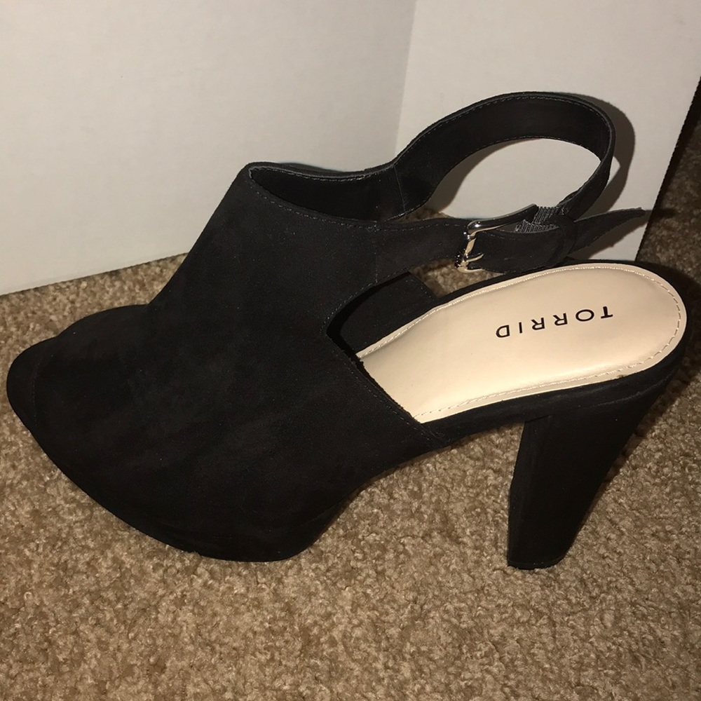 Faux Suede open toe/back heels